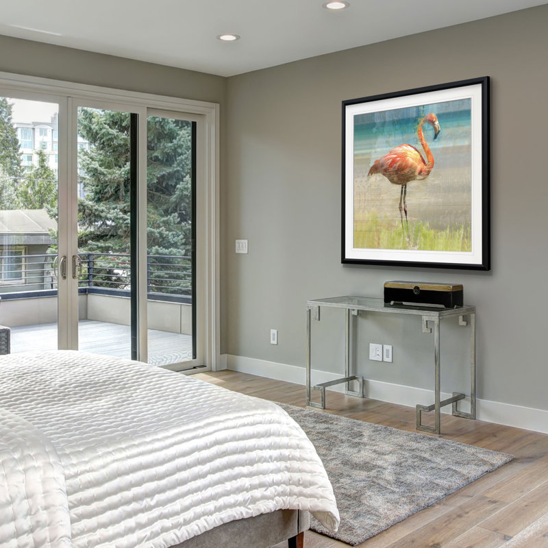 «Flamingo Fancy I», reproduction de peinture à l'huile sur toile tendue, H 17,5 po x l 17,5 po x P 1,5 po, Cadre noir