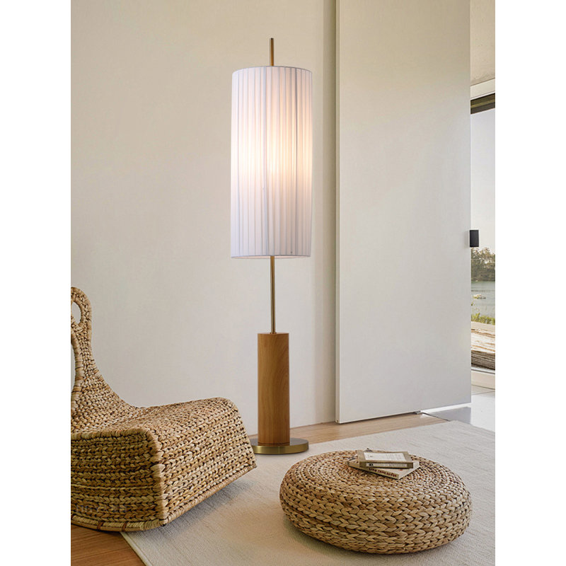 Modern minimalist hardware fabric wood solid floor lamp, Brown