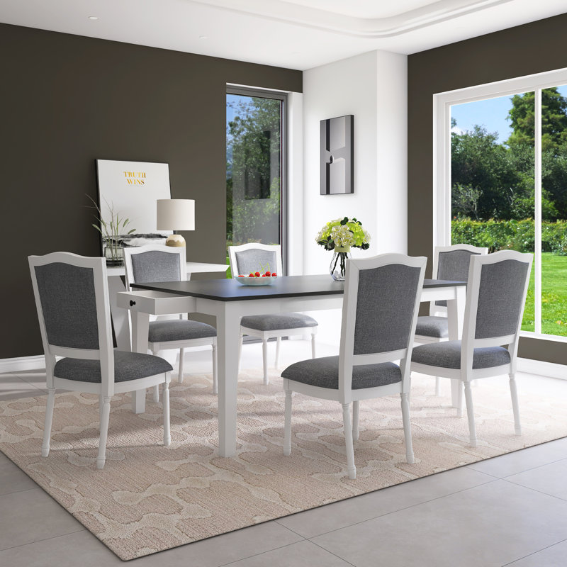 Ensemble de table de salle à manger extensible 7 pièces 78,1 pouces avec rallonge amovible de 18 pouces, Gris
