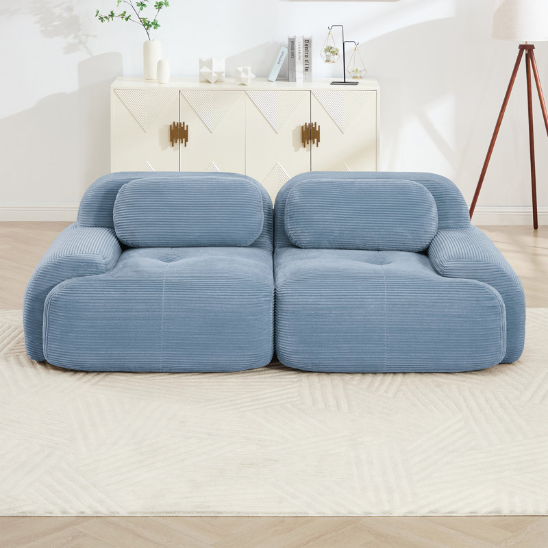 Boneless 82'' Loveseat Sofa, Corduroy Fabric, For Living Rooms Bedrooms, Blue