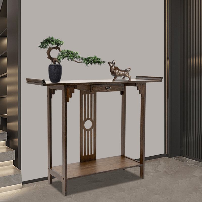Bamboo Sofa Table With Drawer 2-Tier Entryway Table With Storage Shelf For Living Room And Hallway