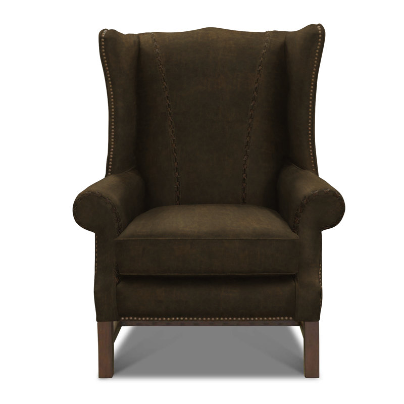 Rodolfo Leather Wingback Chair, Walnut (Coyote), Espresso