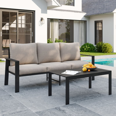 3-Person Aluminum Outdoor Sofa With Coffee Table by Latitude Run