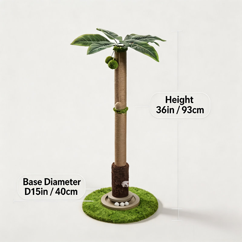 Tall Palm Tree Cat Scratching Post, Vertical Sisal Cat Scratcher with Turntable Ball Toy for Indoor Cats