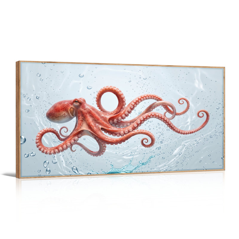 Ensemble de 1 tableau sur toile représentant une pieuvre dans l'eau, L 58 po x H 28 po, Naturel