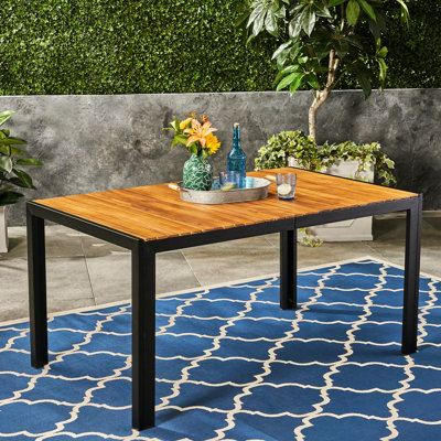 Table de salle à manger en bois à la mode avec pieds en fer - 60,12 po de profondeur x 35,65 de largeur, 30,39 de hauteur, plateau et style contemporain, 59,3 L, 35,5 l 30 po, plateau scellé, facile d'entretien