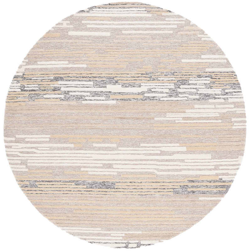 Tapis en laine / coton touffeté à la main Jeyda brun clair / beige, Rond 7 pi