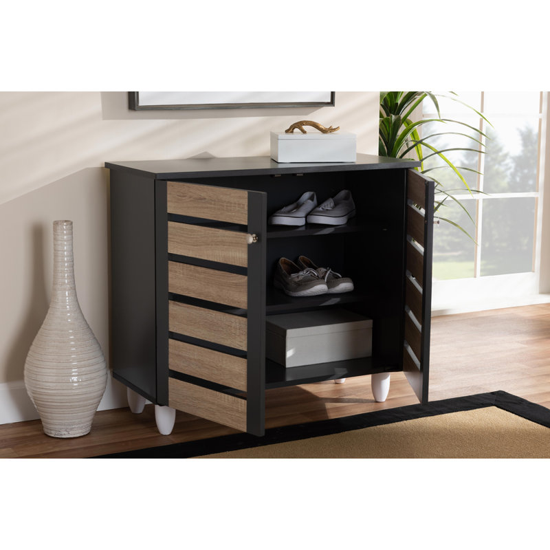 Adamstown 9 Pair Shoe Storage Cabinet, Oak/Dark Gray