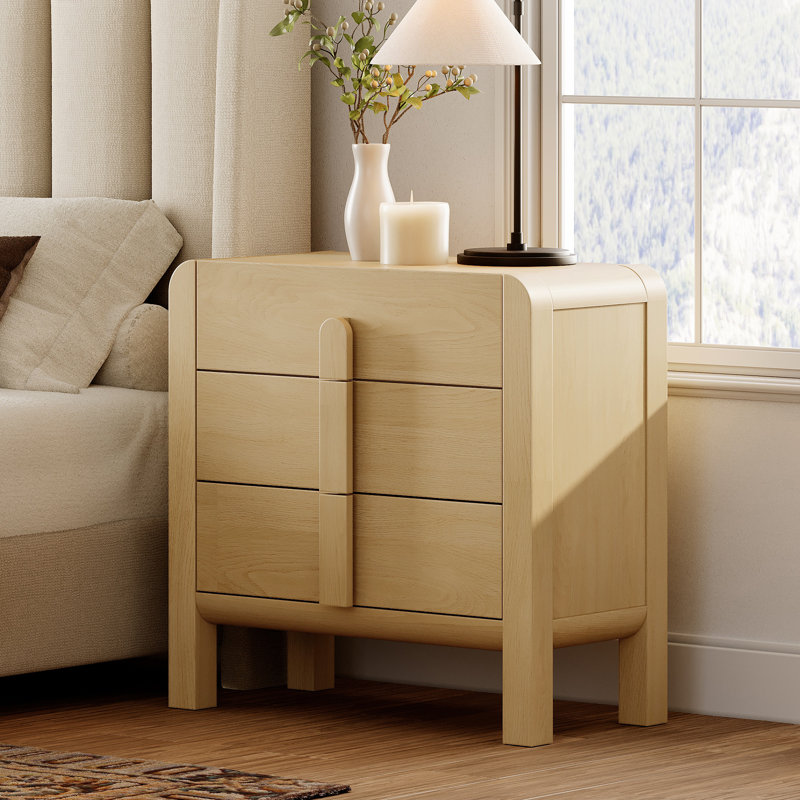 Adora Modern Wood Nightstand With 3 Drawers ,31.5" Large Mid-Century End Table,Curved Bedside Table Storage Cabinet For Bedroom, Living Room,Entryway