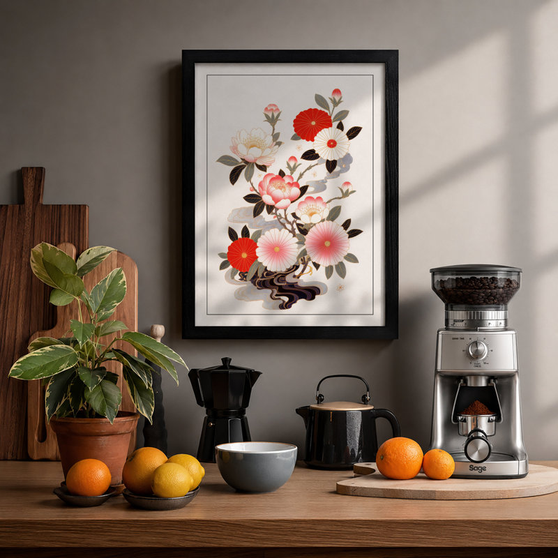 Roses And Peonies Botanical - Print, A1 - 84.1 x 59.4 cm, Black