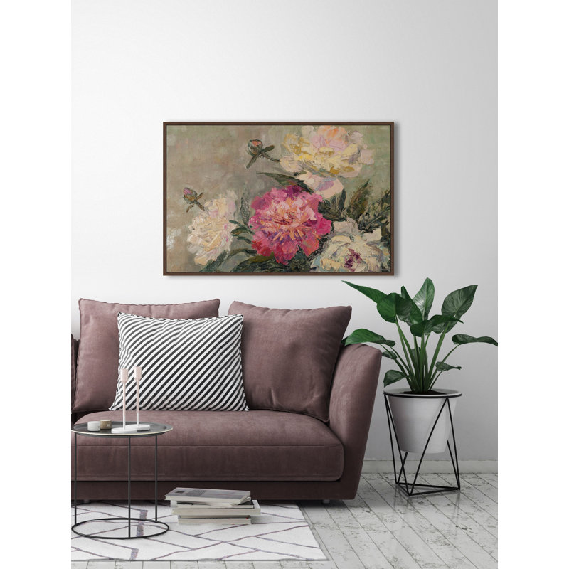 Garden Peonies by Marmont Hill - Floater Frame Painting on Canvas, 30cm H x 45cm W x 3.81cm D
