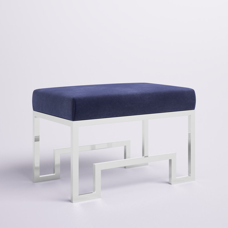 Tabouret de meuble-lavabo Pangea Home Declan Laurence, Acier poli lustré, Velours marine