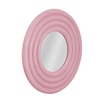 Rigel Round Wall Mirror with Glossy Pink Frame – Modern Vibrant Décor