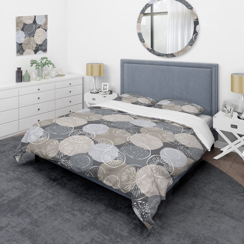 Abstract Duvet Cover Set, Grey Circle Pattern Bedding - Grey Circle Pattern, King Duvet Cover + 2 King Shams