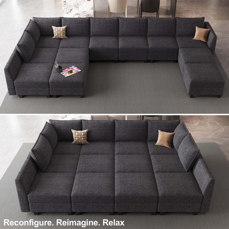 Uthyr Chenille Oversized King Sofa Bed Storage Sleeper Convertible U Shaped L Shaped Couch Modular Sectional Sofa With Detachable Washable Cushion