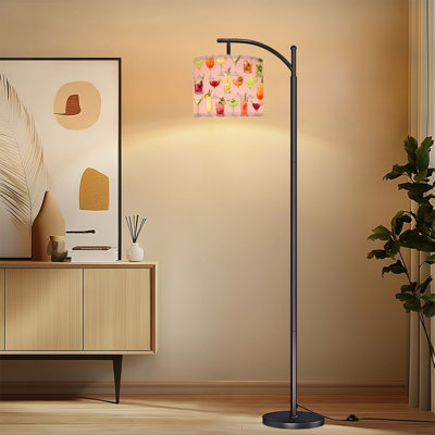 Arc Floor Lamp with Adjustable Lampshade Colorful Cocktail Drinks Garnishes Pink Celebration Decor Standing Lamp 3 Color Temperatures Dimmable Tall Pole Lamp with Foot Switch for Kitchen Cafe Home Bar Decor