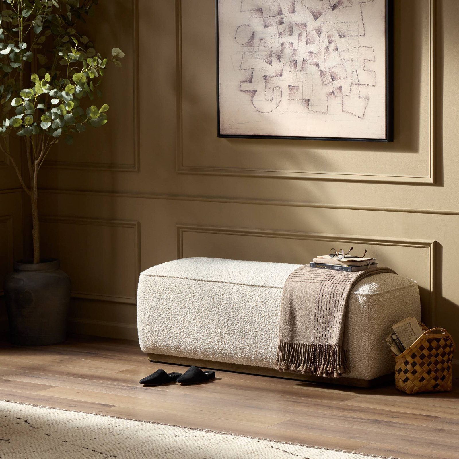55" Entryway Bench, Knoll Natural
