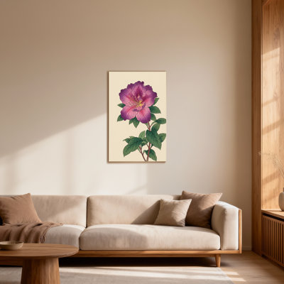 Plantes et fleurs fleur mauve avec feuilles vertes sur fond crème