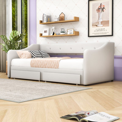 Rilla Twin XL Upholstered Daybed with Two Drawers by Lark Manor