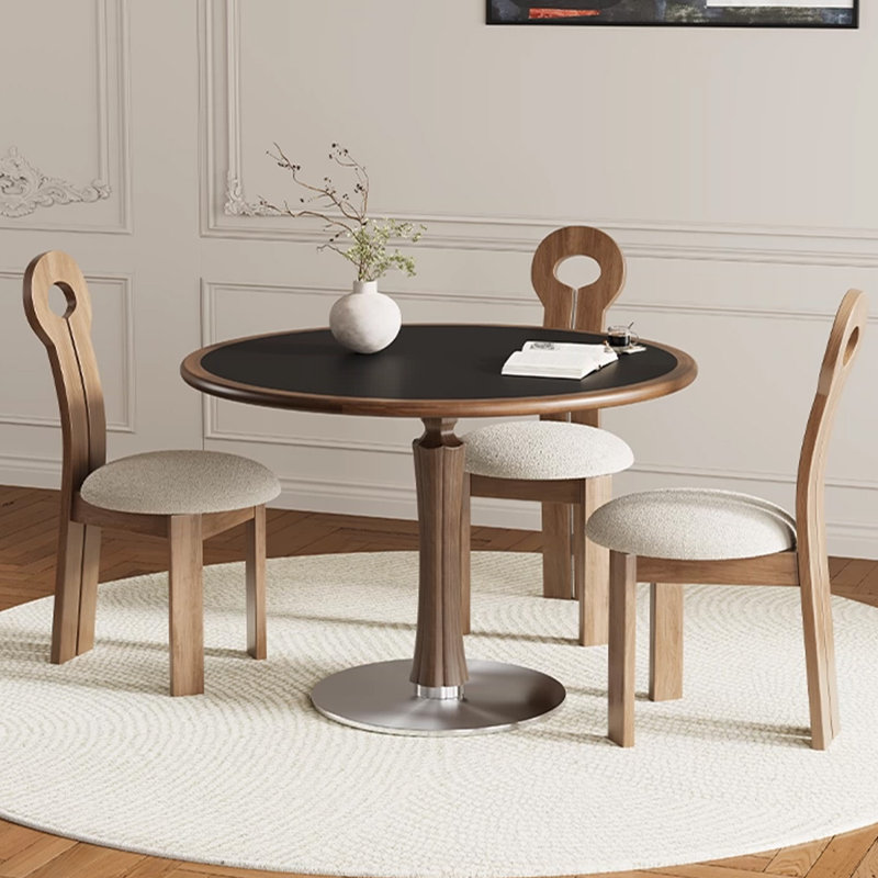 Table de salle à manger ronde noire en bois massif, H 29,53 po x L 39,37 po x l 39,37 po