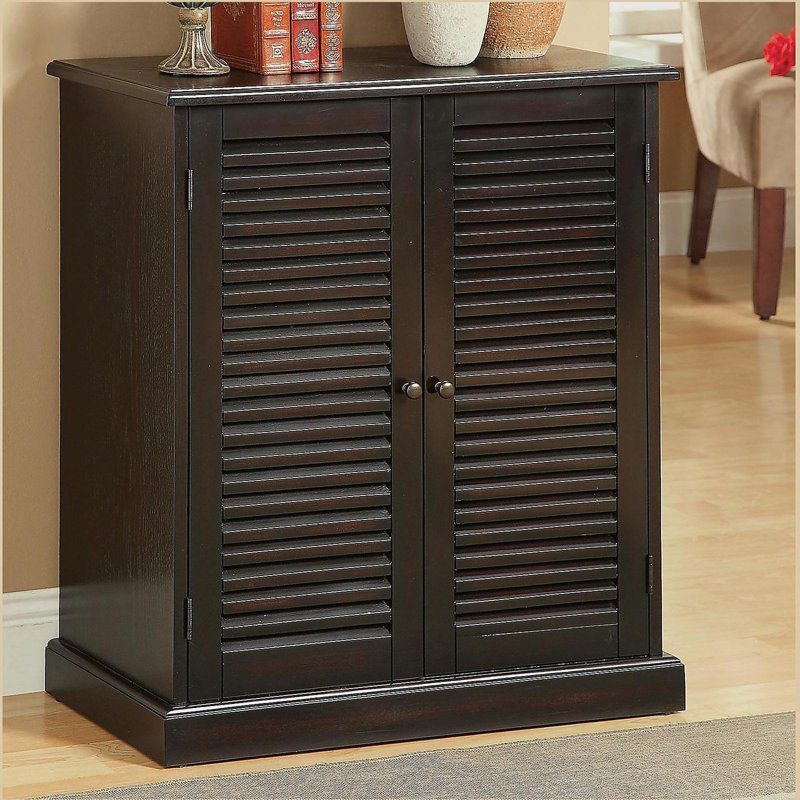 Armoire à chaussures avec tablettes réglables et portes à persiennes, Espresso