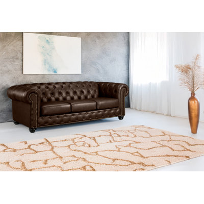 Orner 93" Leather Rolled Arm Chesterfield Sofa
