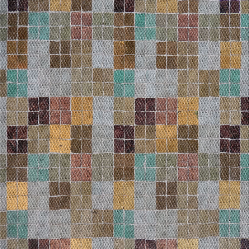 Tapis orange à motif/brun/olive à aire, Carré 5 pi