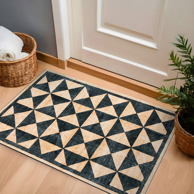 Tapis à motif géométrique lavable antidérapant, Tapis de couloir 2 pi x 4 pi