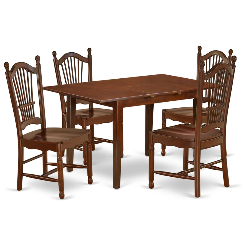 Ensemble de table de cuisine 5 pièces pour 4 personnes comprenant une table de salle à manger rectangulaire avec rallonge papillon et 4 chaises en bois massif, acajou