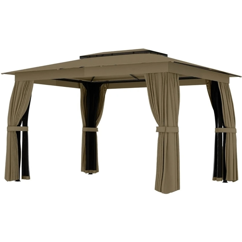 Pavillon de jardin à double niveau, H 106,3 po x l 118,1 po x P 149,6 po, Kaki pâle
