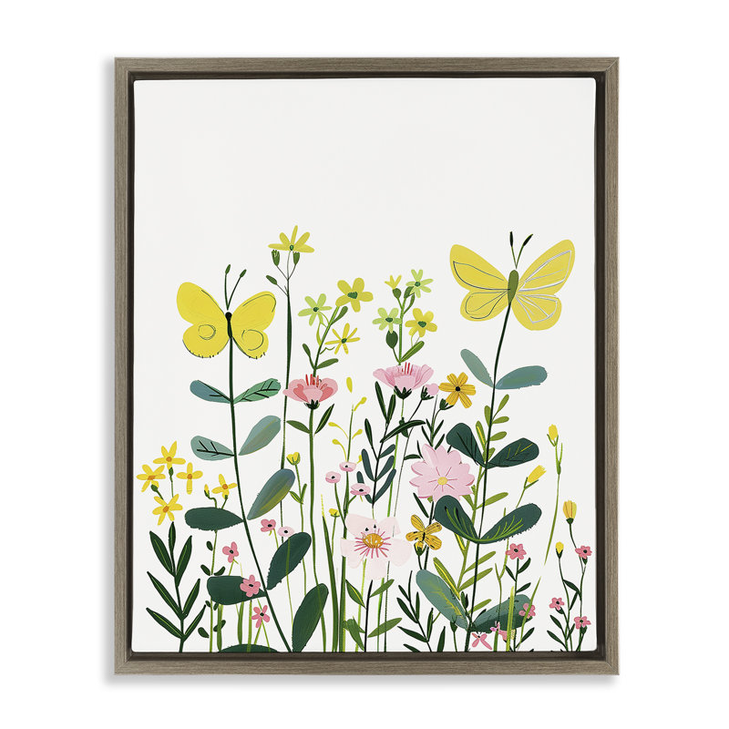  Blooming Garden Butterflies Floater Canvas Wall Art by LSR Design Studio, Montalcino Elm Floater Frame, 31" H x 25" W