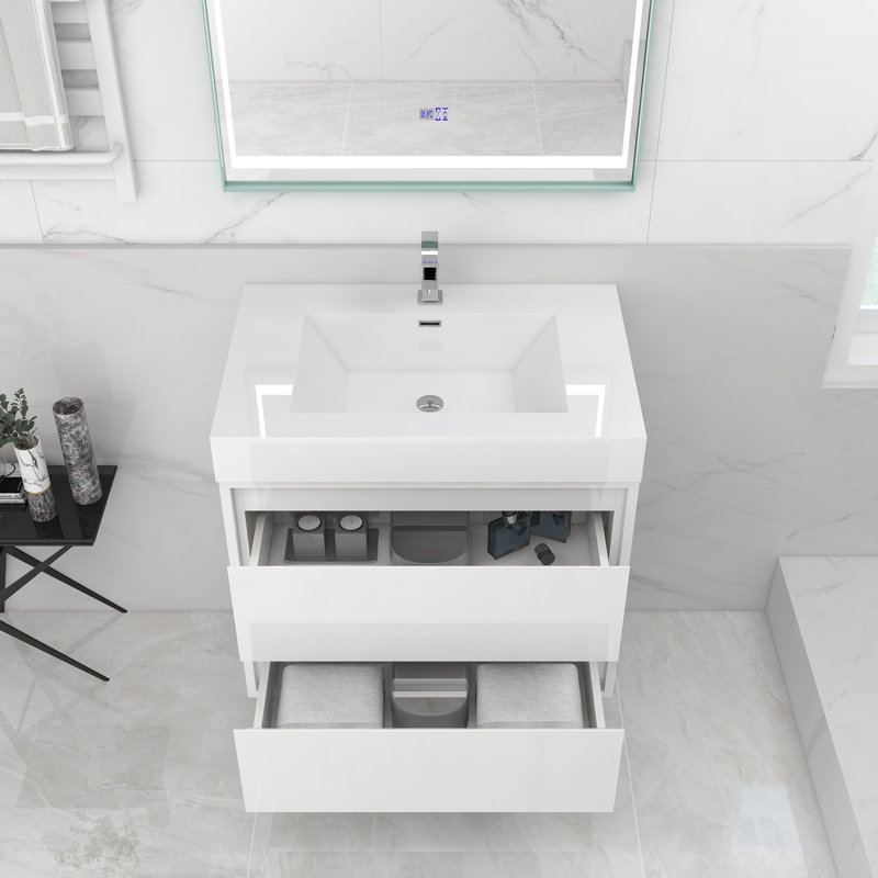 30'' Single Bathroom Vanity with Acrylic Top, Glossy White