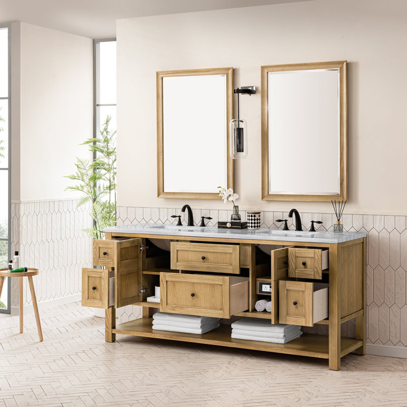 Breckenridge 72'' W Double Vanity, Light Natural Oak, Carrara White, 8" Widespread
