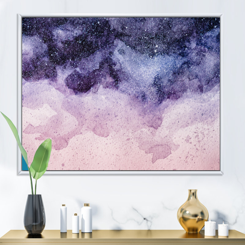 Abstrait nuit mauve abstraite - reproduction d'art sur toile moderne, H 16 po x l 32 po x P 1 po, Cadre flottant blanc