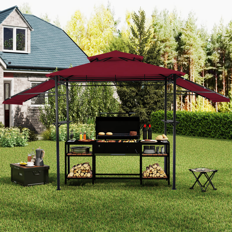 13.5 Ft W x 4 Ft. D Khaki Steel Grill Gazebo, Khaki