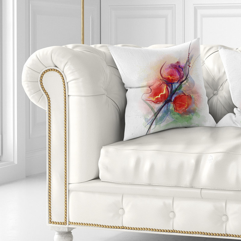 Doux aquarelle florale sur éclaboussures - coussin imprimé floral, 18 po x 18 po, Coussin décoratif