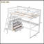 Lit mezzanine simple avec bureau et tablettes, deux tiroirs intégrés, blanc