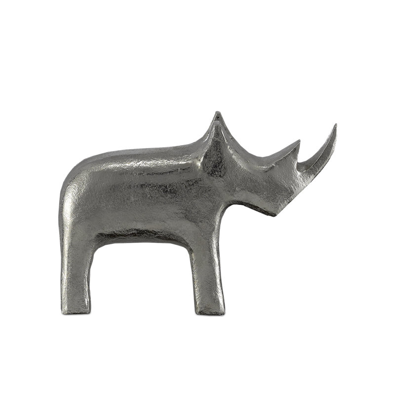 Kano Rhino Figurine, 7.75" H x 3" W x 11" D, Silver