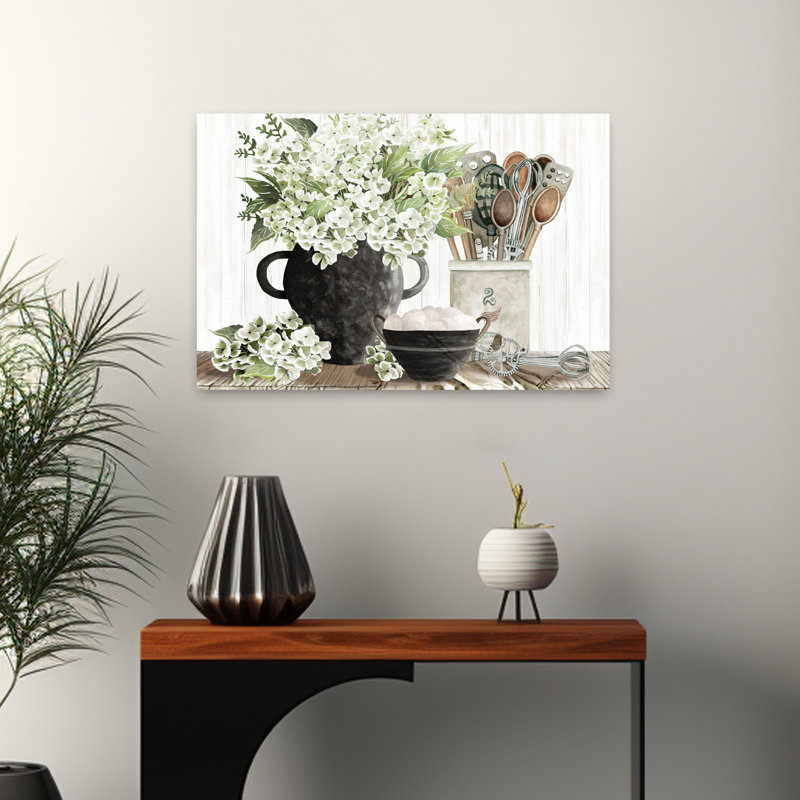 Art mural hortensia abstrait rustique moderne, 16" H x 24" W
