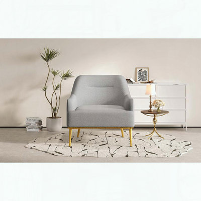 Chaise d'appoint en chenille - dossier incurvé et pieds dorés - gris