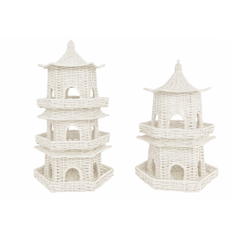 White Grand Wicker Pagoda, Small, White, 18" H x 10.5" W x 11.5" D