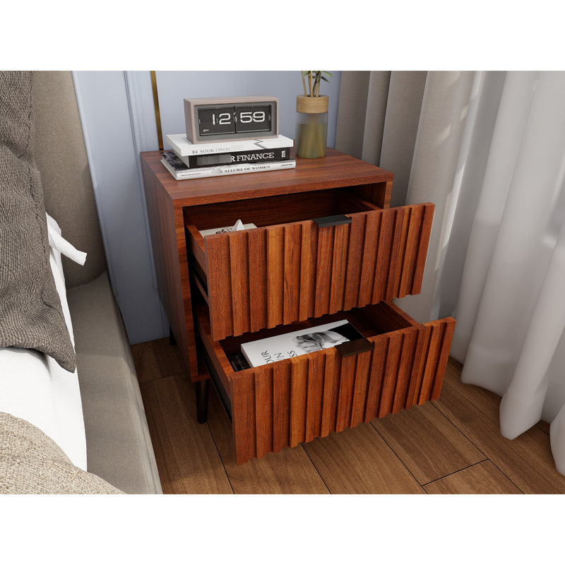 Armoire de chevet moderne à 2 tiroirs avec tiroirs faciles d'accès, bois d'ingénierie, grande table de chevet avec rangement pour la chambre à coucher, brun café, indispensable