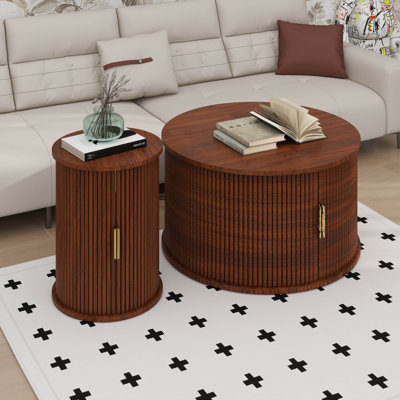 Ensemble de 2 tables d'appoint rondes cannelées et rondes