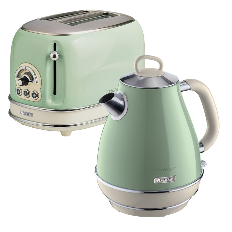 Ariete Vintage 1.7L Stainless Steel Jug Kettle with 2 Slice Toaster Set, Green