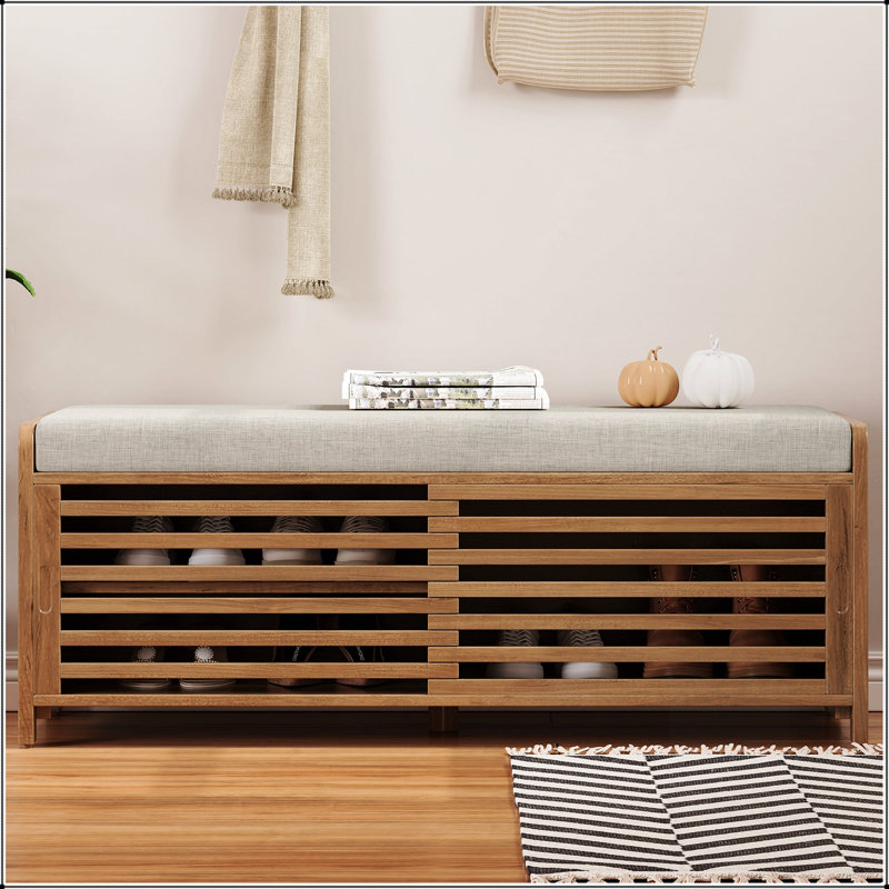 Banc à chaussures avec rangement et coussin, banc de rangement à volets vieillis avec charme rétro pour le salon, vestibule