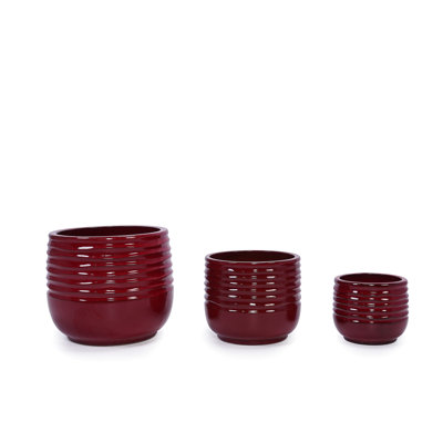 Modern Ceramic Flowerpot With Drainage Hole, Bean Paste Red, Durable For Indoor And Outdoor Use