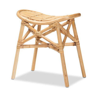 Modern Bohemian Natural Brown Rattan Footstool