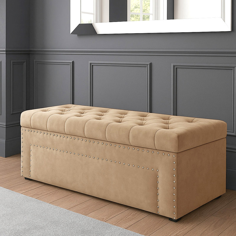 Duke Ottoman Storage Box - Chesterfield Upholstered Blanket Box - Plush Velvet Ottoman Bench with Storage, H43 x W120 x D40cm