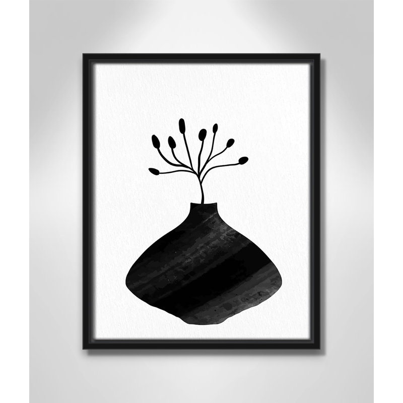 «Black Vase II» par Kimberly Allen, Pas de tapis, H 15,5 po x l 12,5 po x P 2 po, Toile avec cadre flottant noir