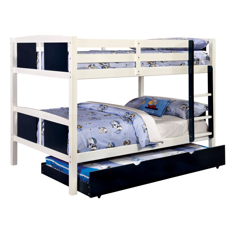 Lit superposé double au dessus d'un lit double, Bleu
